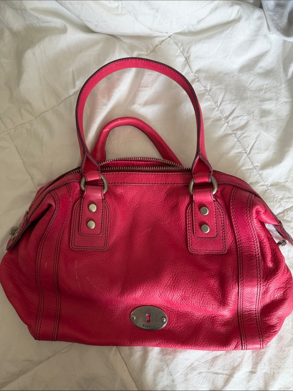 Fossil Hot Pink Leather Satchel Handbag